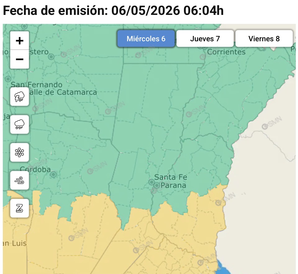 Alerta amarillo por tormentas para siete Departamentos entrerrianos