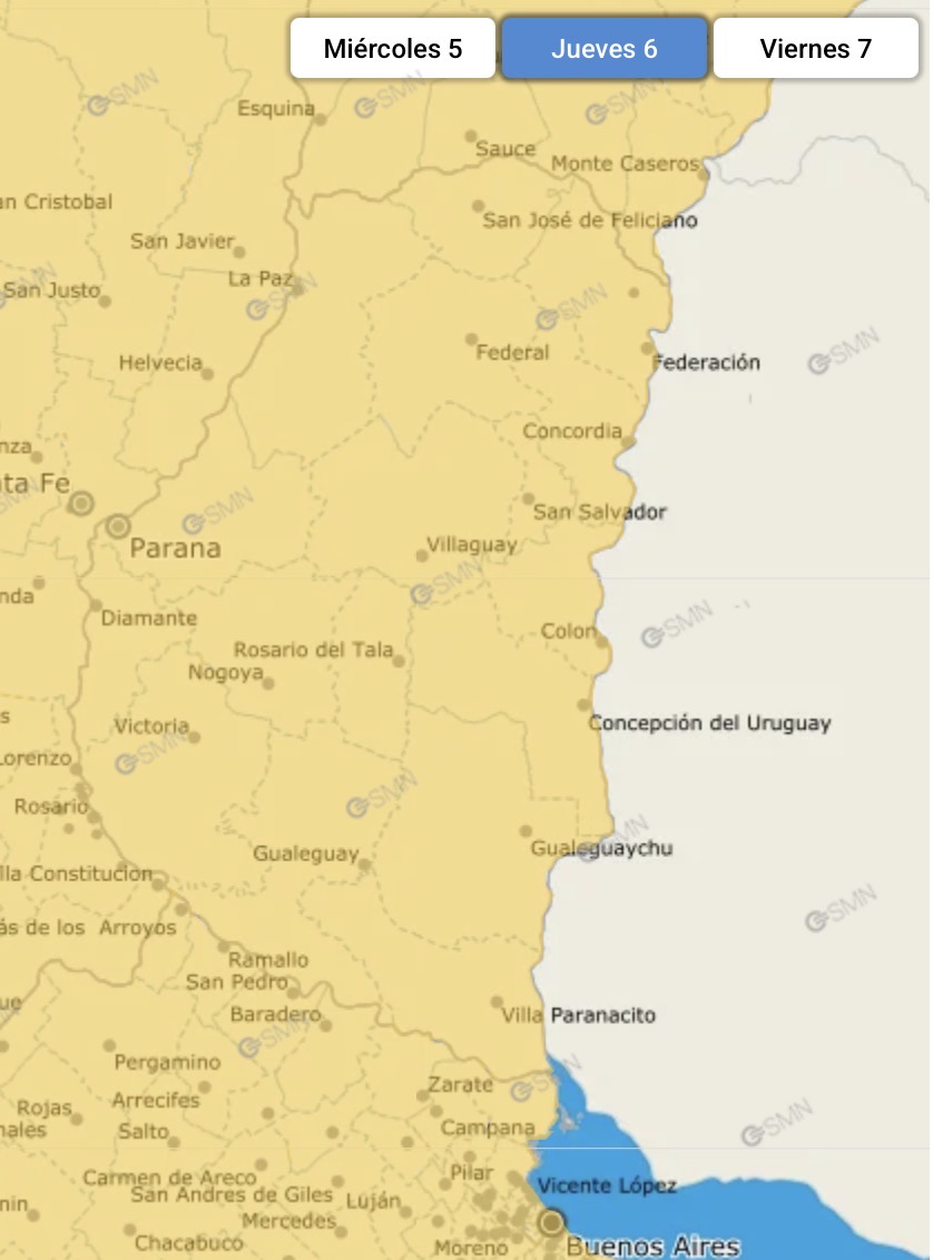 El SMN ratificó el alerta amarilla por tormentas para este jueves en Entre Ríos