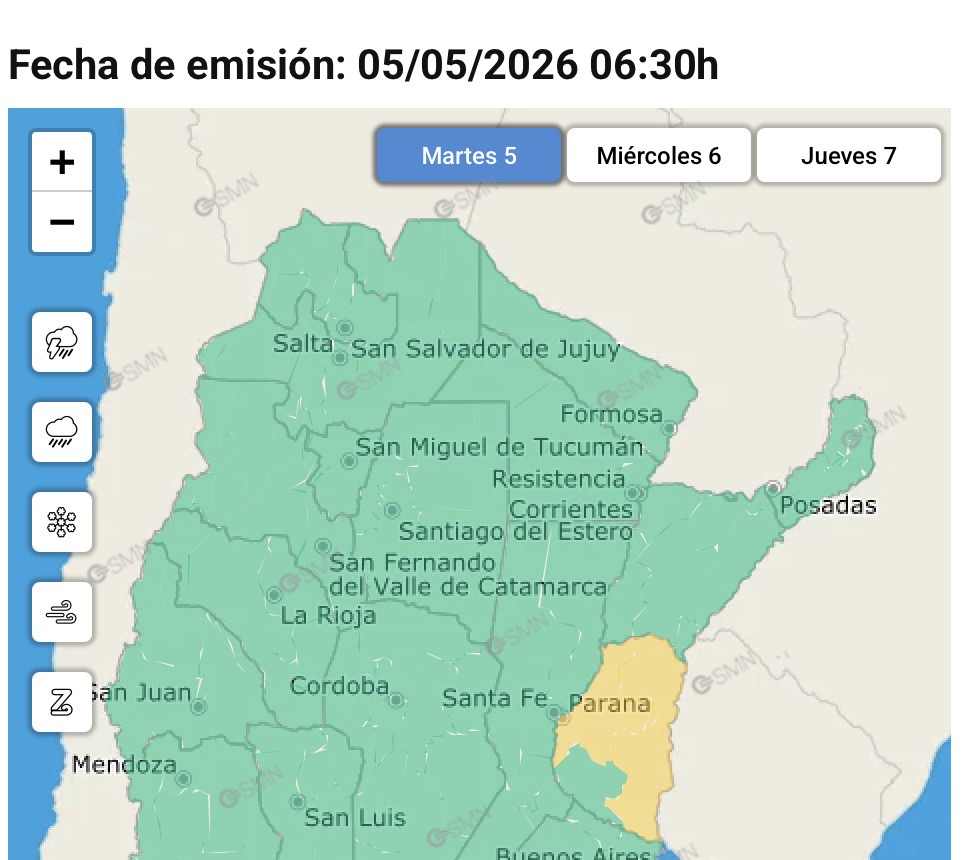 Renovaron el alerta por tormentas para gran parte de Entre Ríos