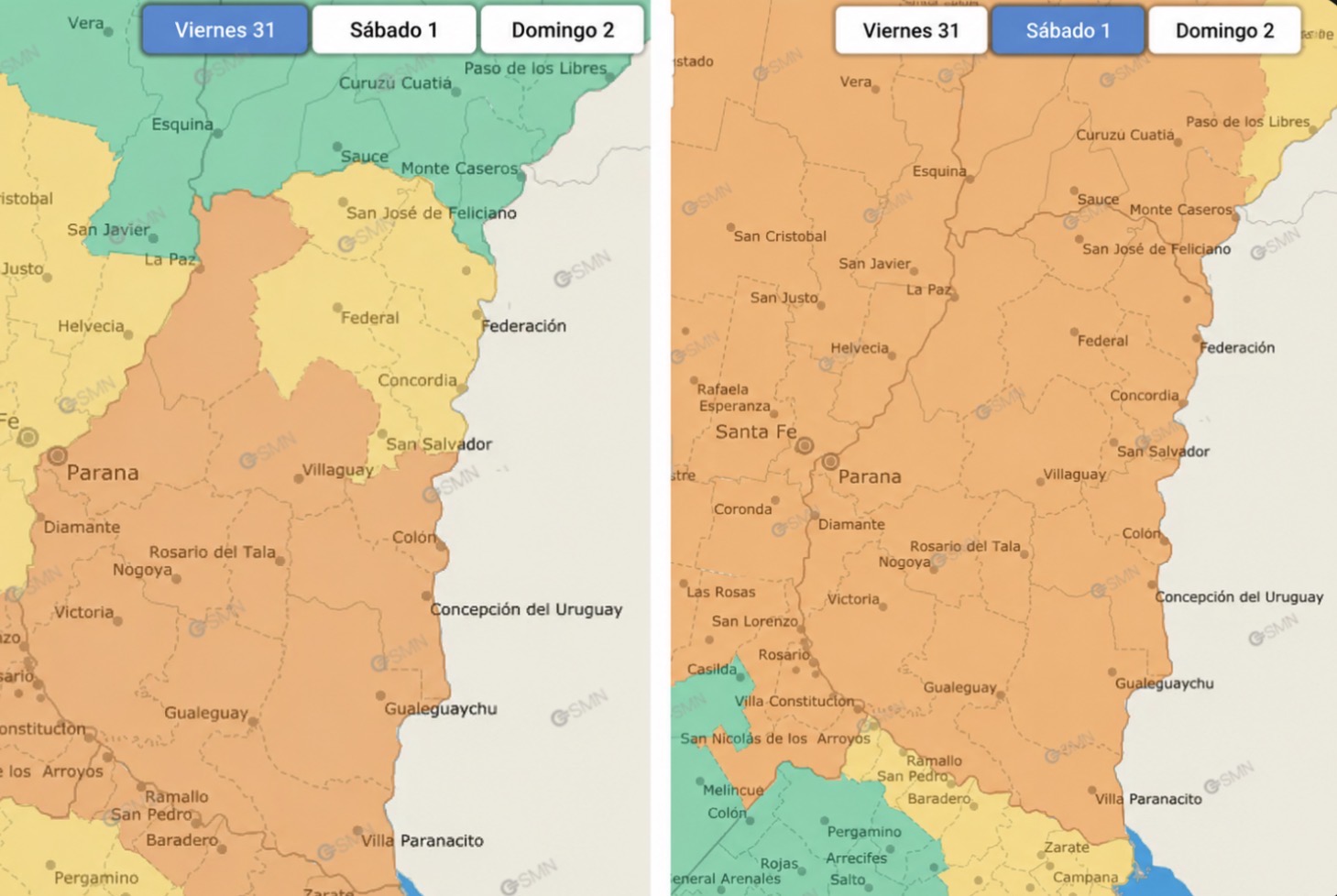 Rigen alertas por tormentas para Entre Ríos
