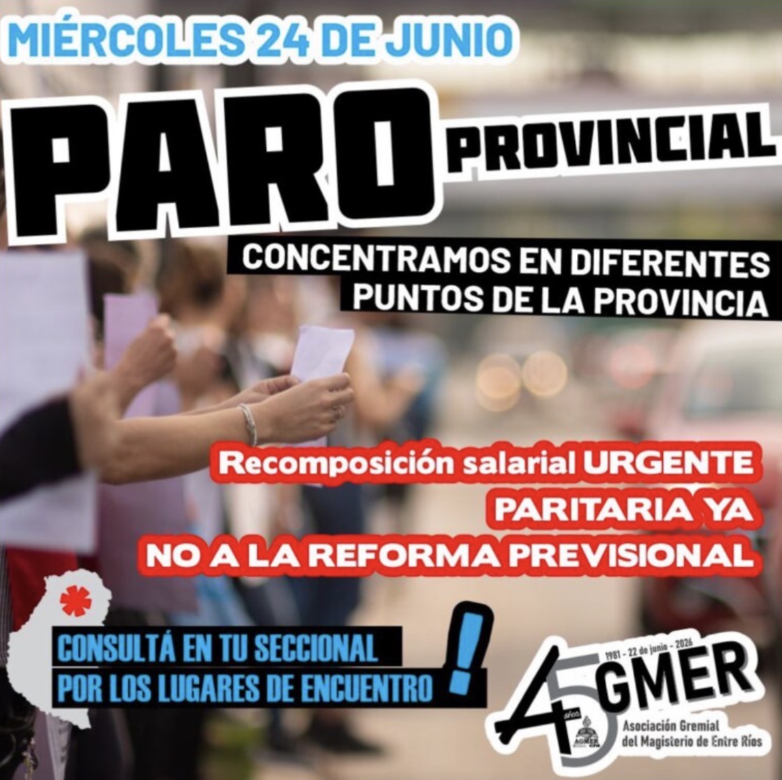 AGMER convocó a un paro docente de 24 horas para el miércoles 24 de junio