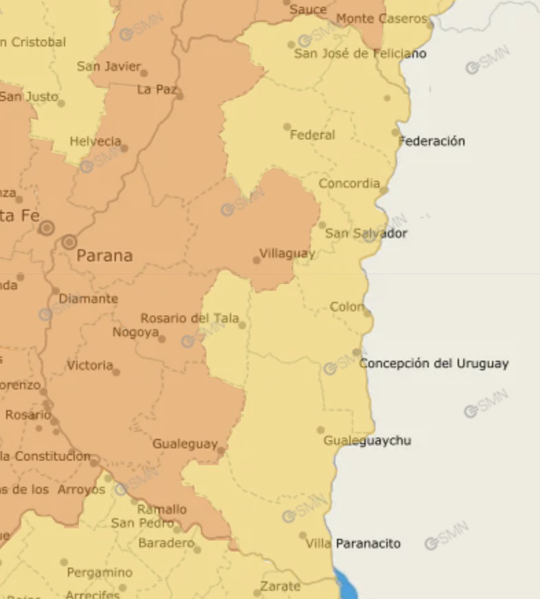Todo Entre Ríos bajo alerta por tormentas 
