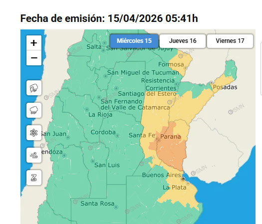 Renuevan alertas por tormentas en Entre Ríos