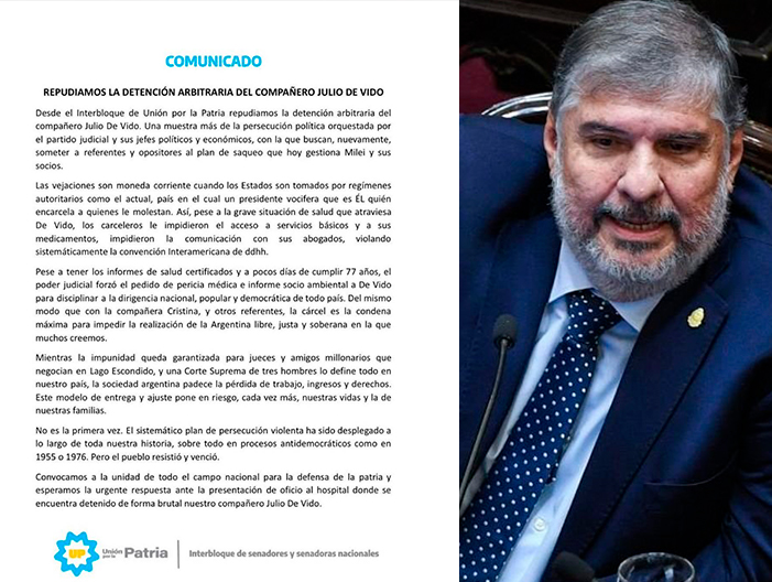 Senadores de UxP cuestionan la detención de De Vido y hablan de persecución