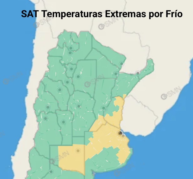 Alerta amarilla por frío extremo: alcanza a 12 Departamentos de Entre Ríos