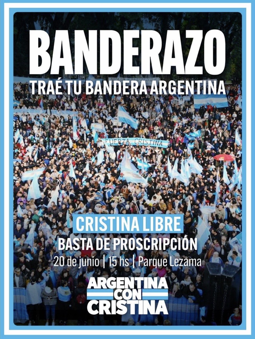  El PJ convoca a un “banderazo” en respaldo a Cristina Kirchner 