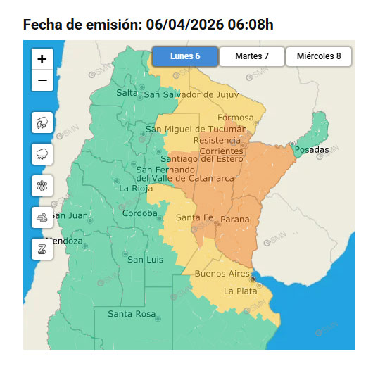 Alerta naranja por tormentas fuertes y posible granizo en toda Entre Ríos