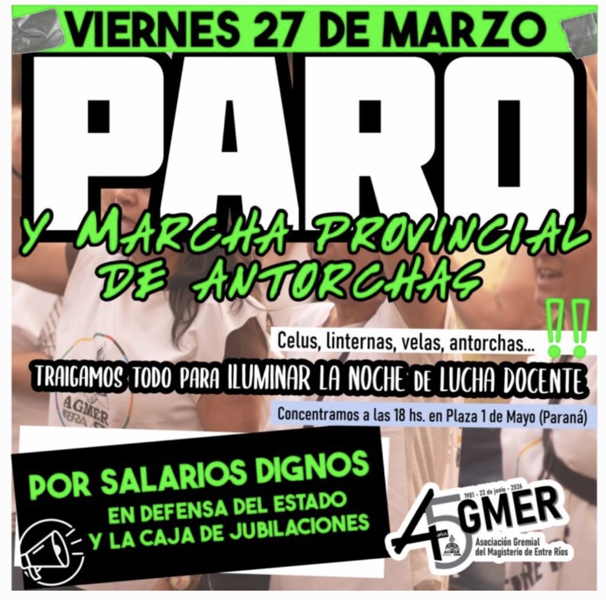 AGMER anunció paro docente y movilización provincial para el 27 de marzo