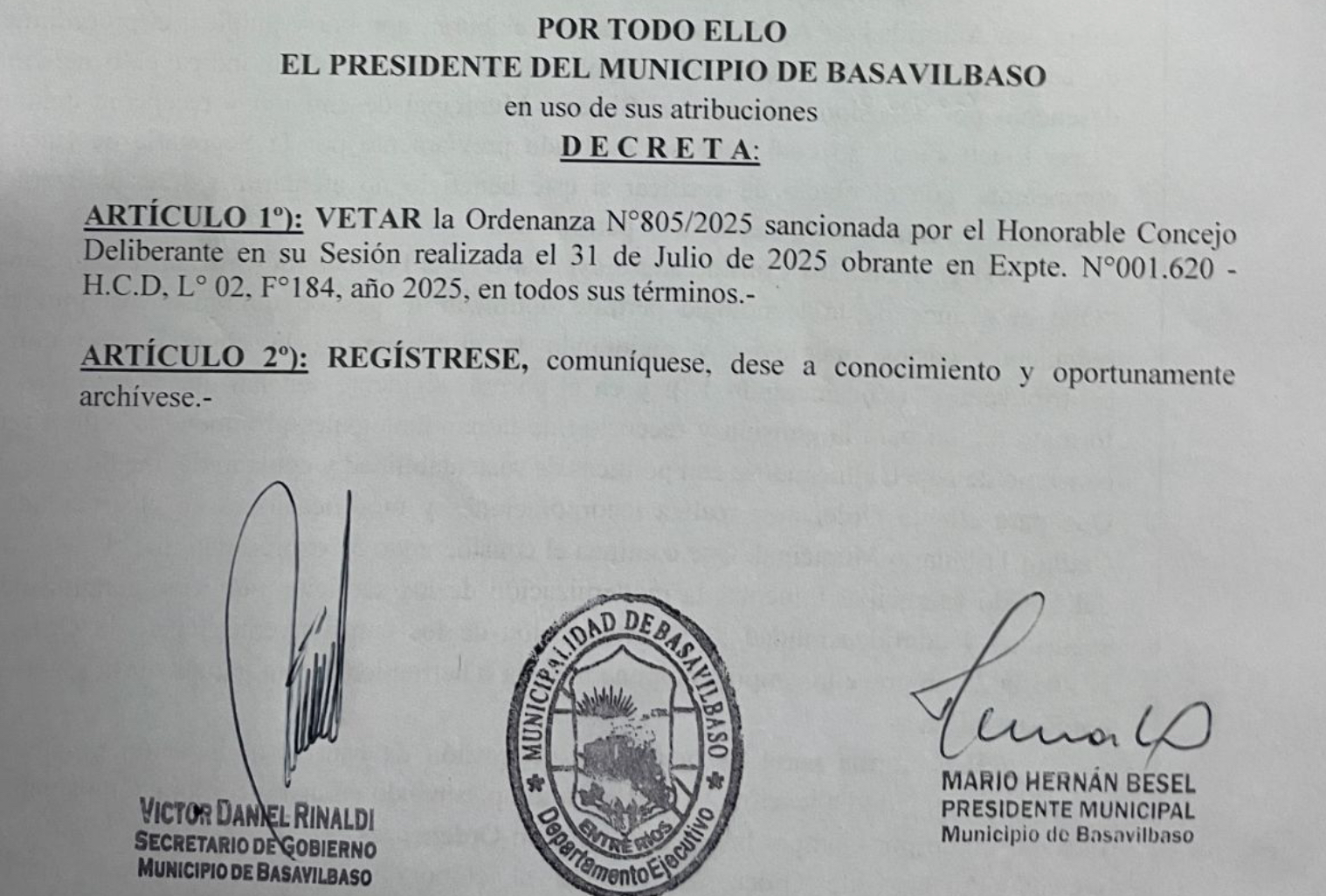 El HCD aprobó la creación del Domicilio Fiscal Electrónico, pero Besel lo vetó