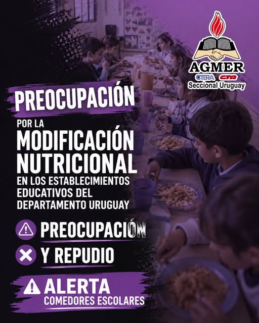 AGMER Uruguay cuestionó cambios en la provisión de alimentos para escuelas