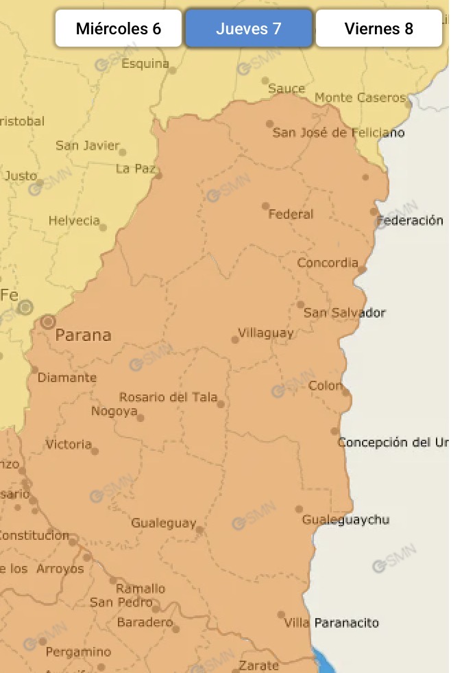 Emitieron alerta naranja por tormentas fuertes para este jueves en Entre Ríos