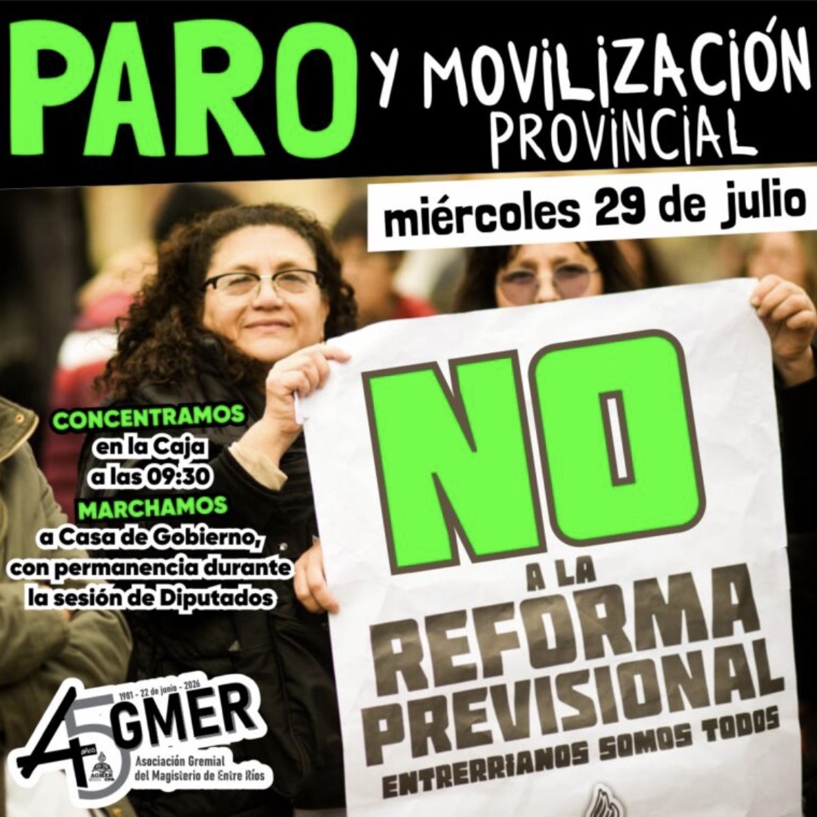AGMER convocó a un paro provincial y movilización contra la reforma previsional