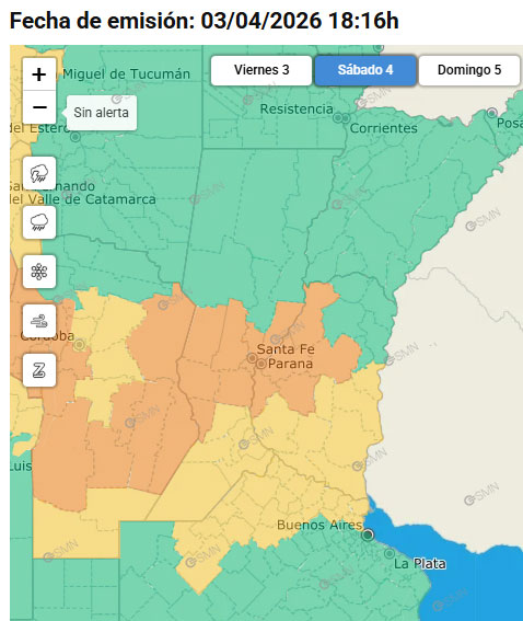 Gran parte de Entre Ríos bajo alertas amarillo y naranja por tormentas