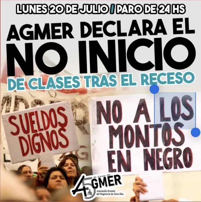 AGMER convocó a un paro de 24 horas para el inicio de las clases tras el receso 