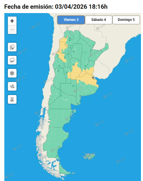 Alerta amarilla por tormentas para siete Departamentos de Entre Ríos