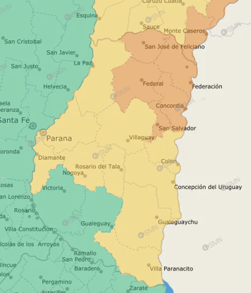 Alerta naranja y amarilla por tormentas para gran parte de Entre Ríos