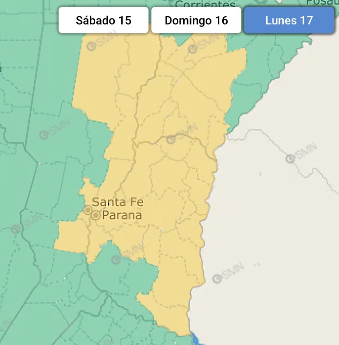 Alerta amarilla por tormentas para este lunes para gran parte de Entre Ríos