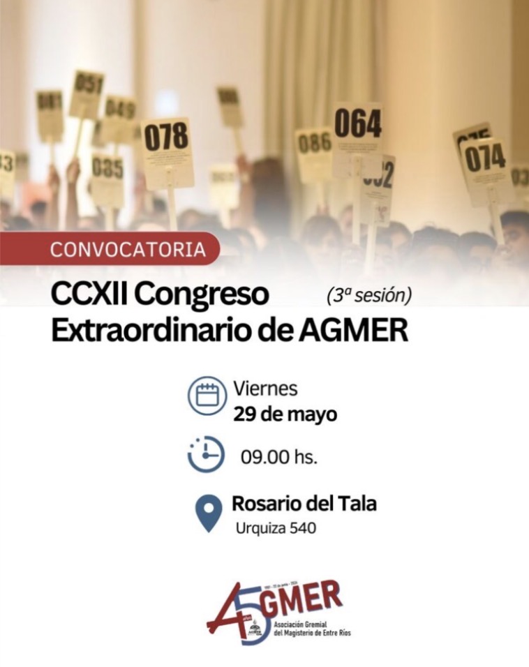 AGMER convocó a Congreso para el viernes en Rosario del Tala