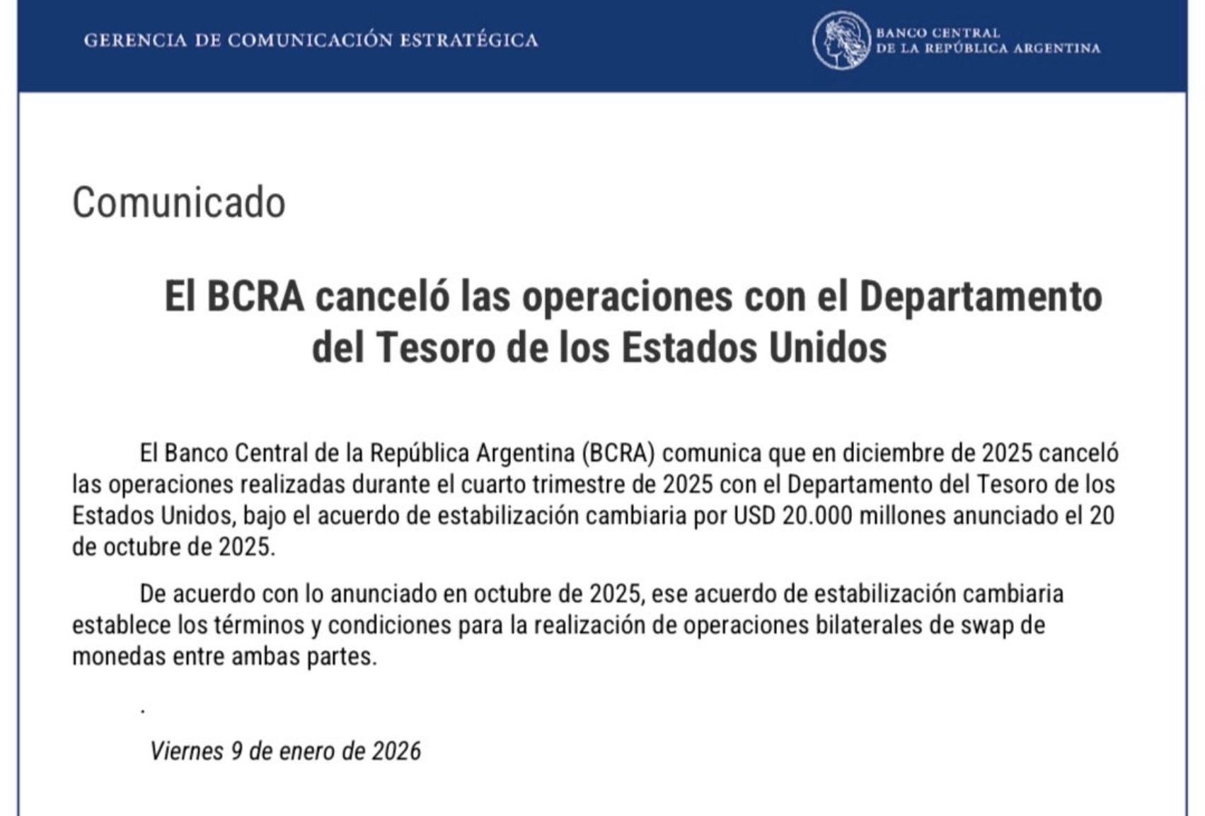 Argentina saldó el swap con Estados Unidos