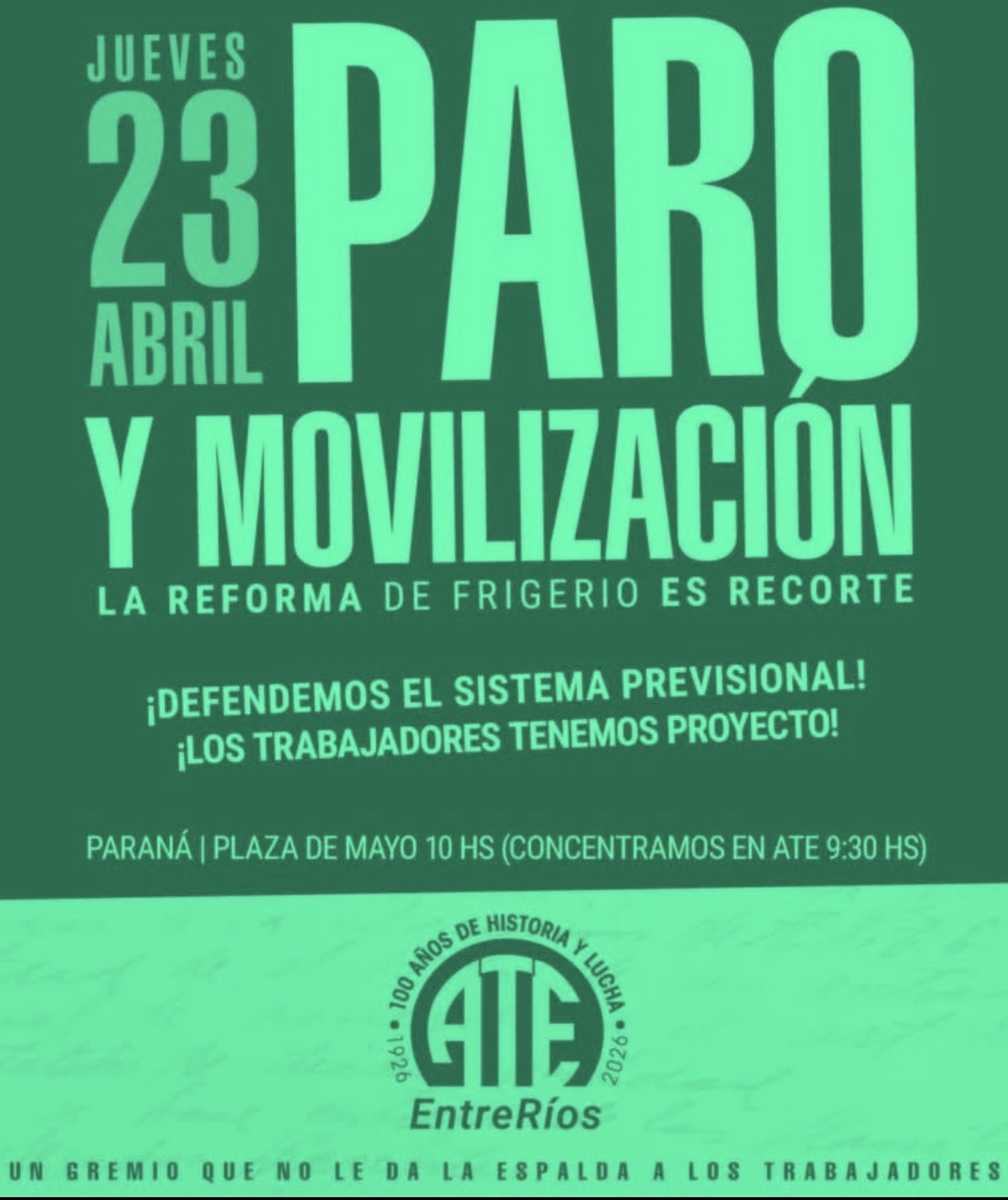 ATE para y se moviliza contra la reforma previsional