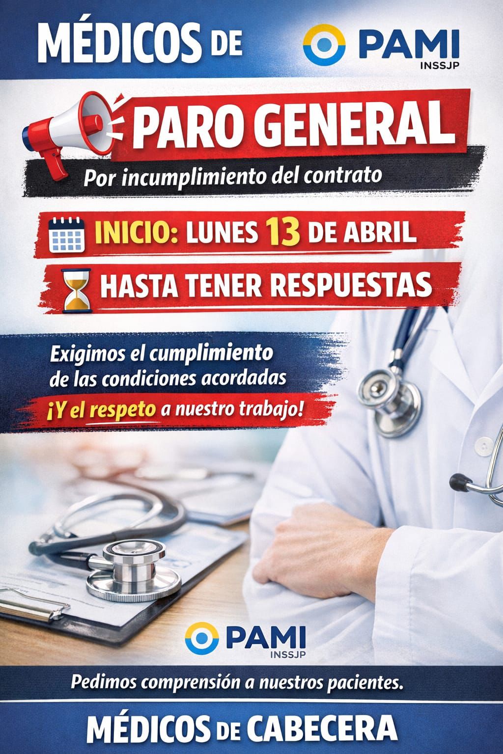 Médicos del PAMI van al paro por 72 horas