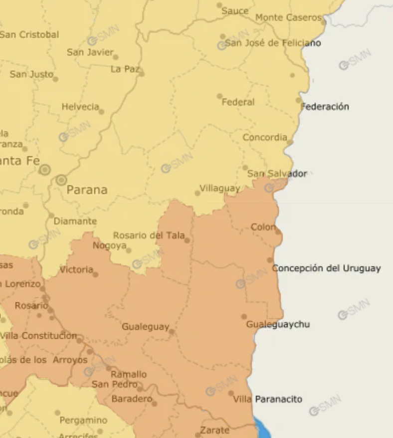 Alertas por tormentas fuertes en Entre Ríos