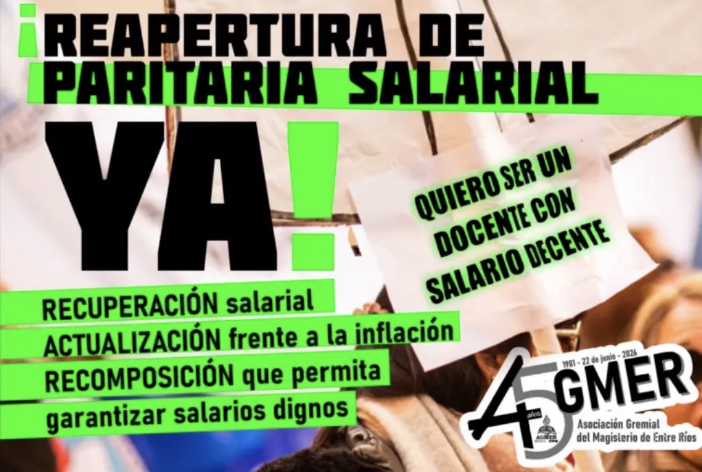 AGMER reclama al Gobierno la urgente reapertura de la paritaria salarial