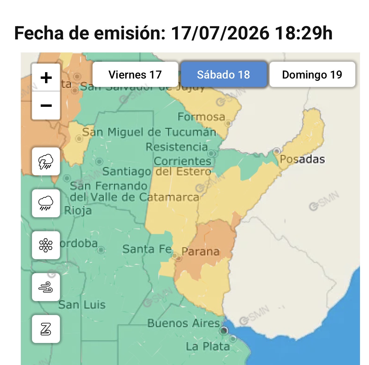Toda la provincia bajo alertas por tormentas