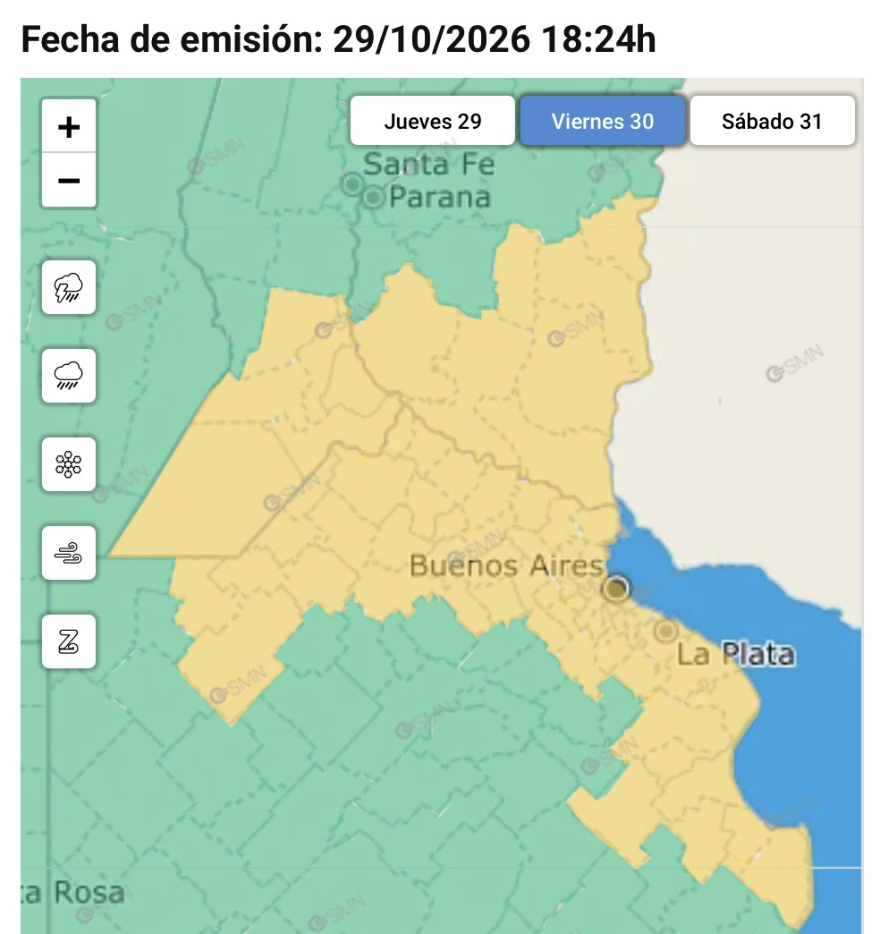 El SMN ratificó el alerta por tormentas para la zona 