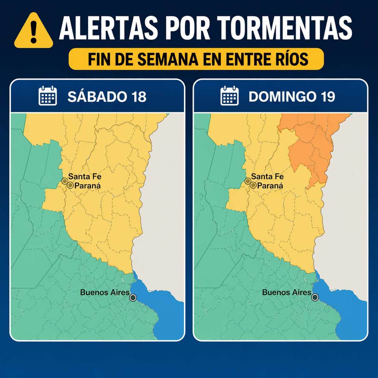 Rigen alertas por tormentas para Entre Ríos durante el fin de semana