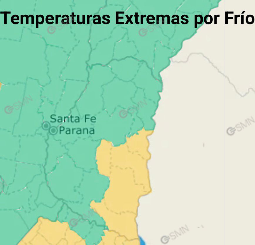 Alerta amarilla por frío extremo para cinco Departamentos de Entre Ríos