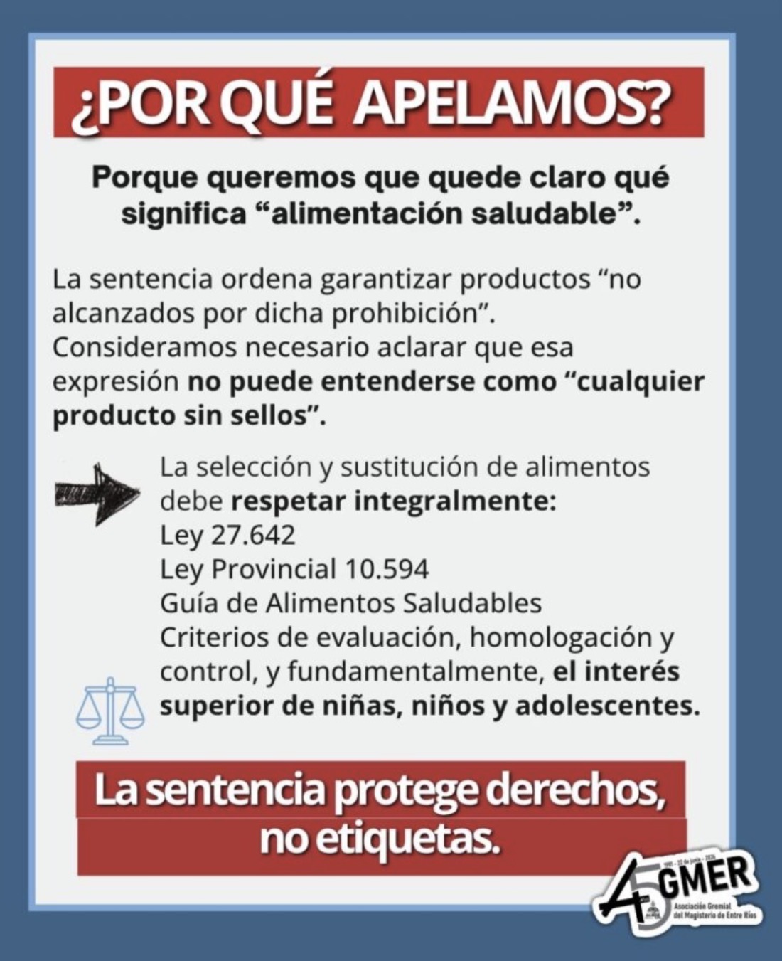 AGMER valoró el fallo sobre los alimentos escolares, pero anunció que apelará