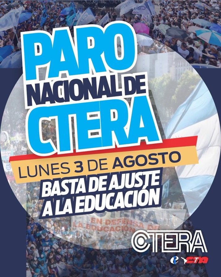 CTERA convocó a un paro nacional docente para el próximo lunes