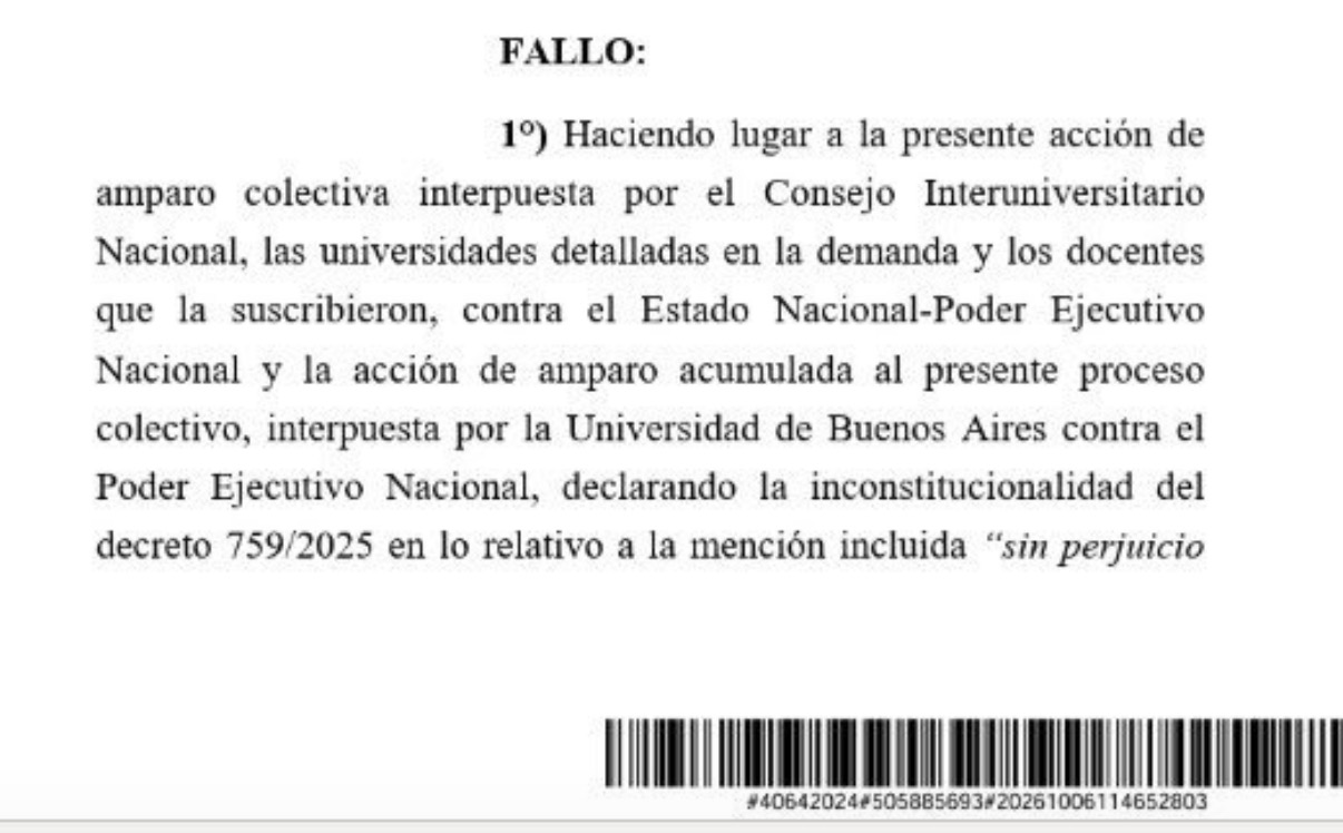 La Justicia ordenó aplicar la Ley de financiamiento universitario
