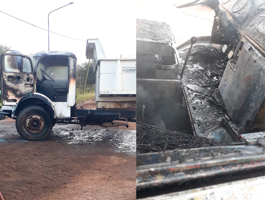 Incendio dañó severamente un camión municipal en Herrera
