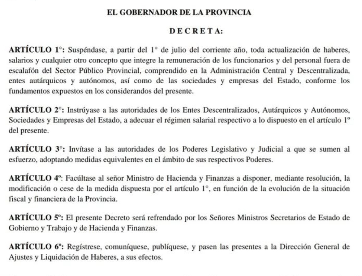 Frigerio congela sueldos políticos para sostener el equilibrio fiscal