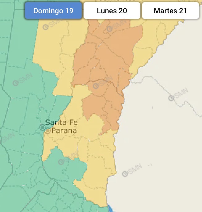 Rigen alertas amarilla y naranja por tormentas para este domingo en Entre Ríos