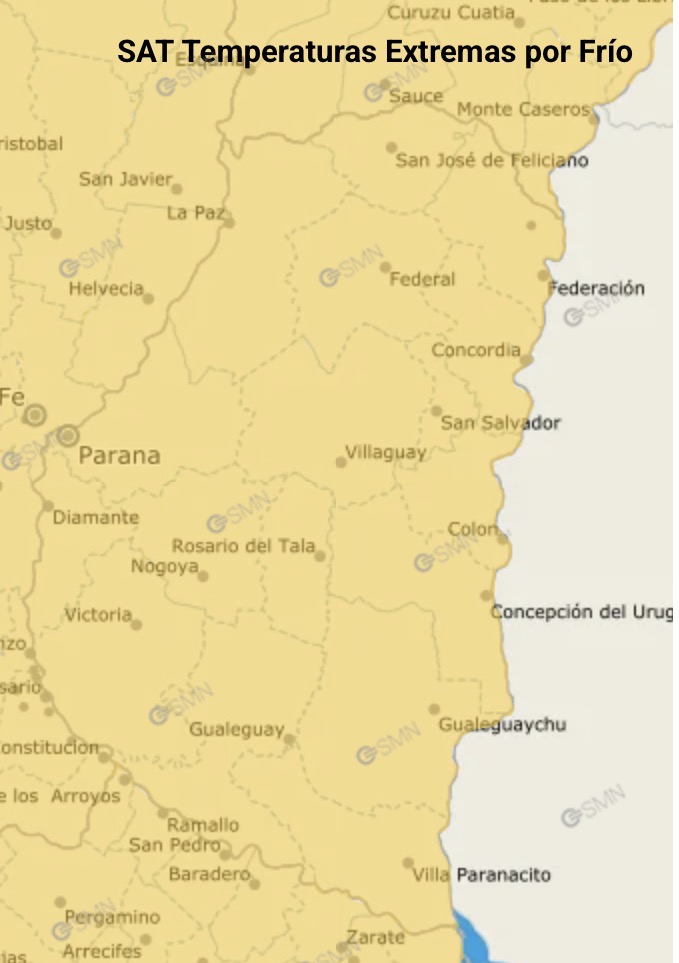 Toda Entre Ríos en Alerta por frío extremo